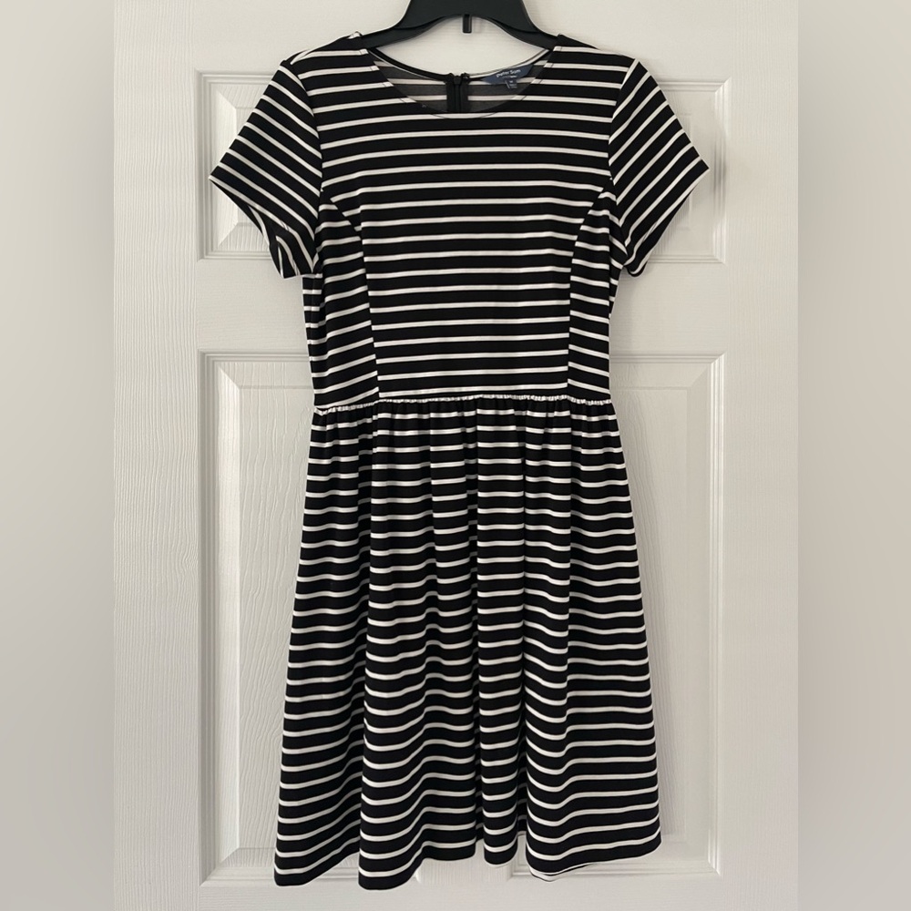 Peter Som for Design Nation Black and White Striped Short Sleeve A-Line Dress
